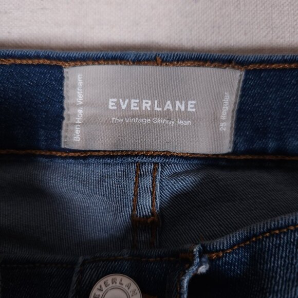 Everlane Vintage Skinny Jeans Womens 25 Regular Blue Button Fly Raw Hem Minimali - Picture 3 of 15